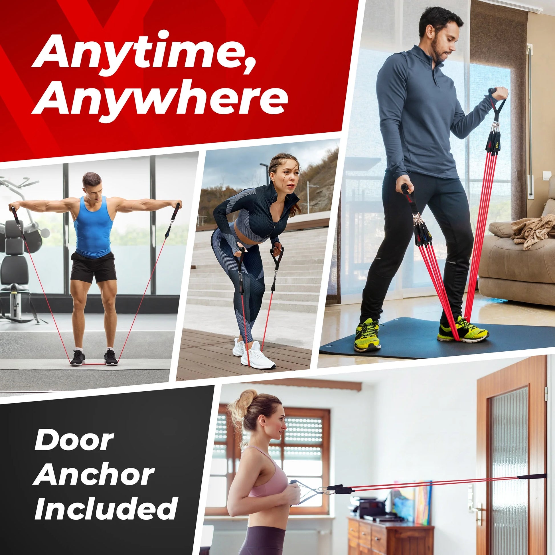 Trainer Resistance Bands Tube Workout Bands with Handles Ankle Straps and Door Anchor 5 Exercise Bands