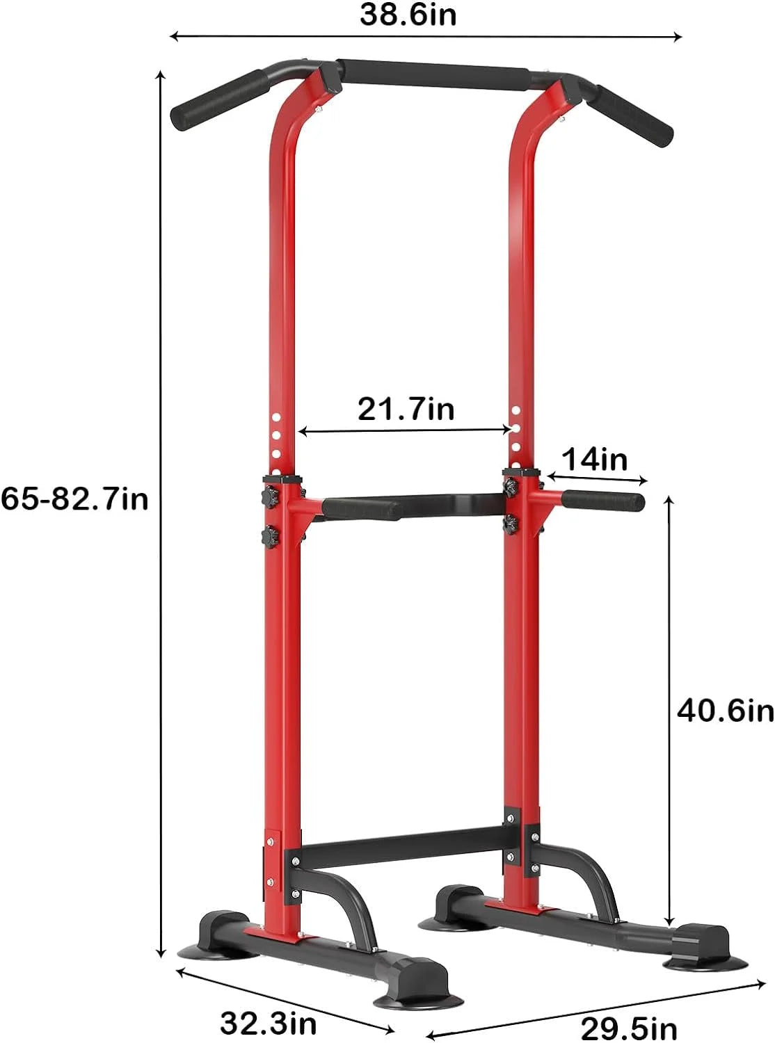 Power Tower Pull up Bar, Strength Training Workout Equipment with Adjustable Height, Red