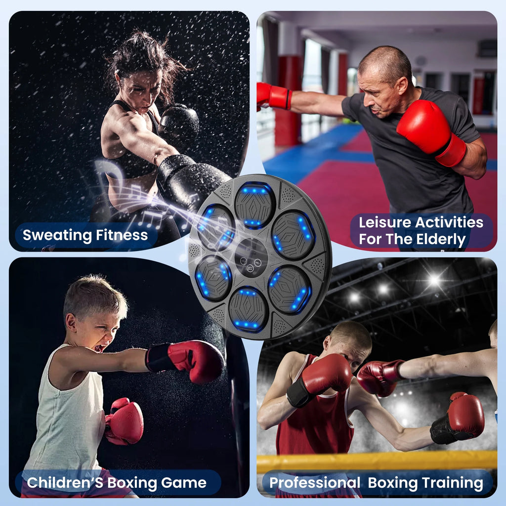 Music Boxing Machine, Workout Equipment with LED Guidance, Touch Control, Bluetooth Audio, for Adults, Family Games, Black