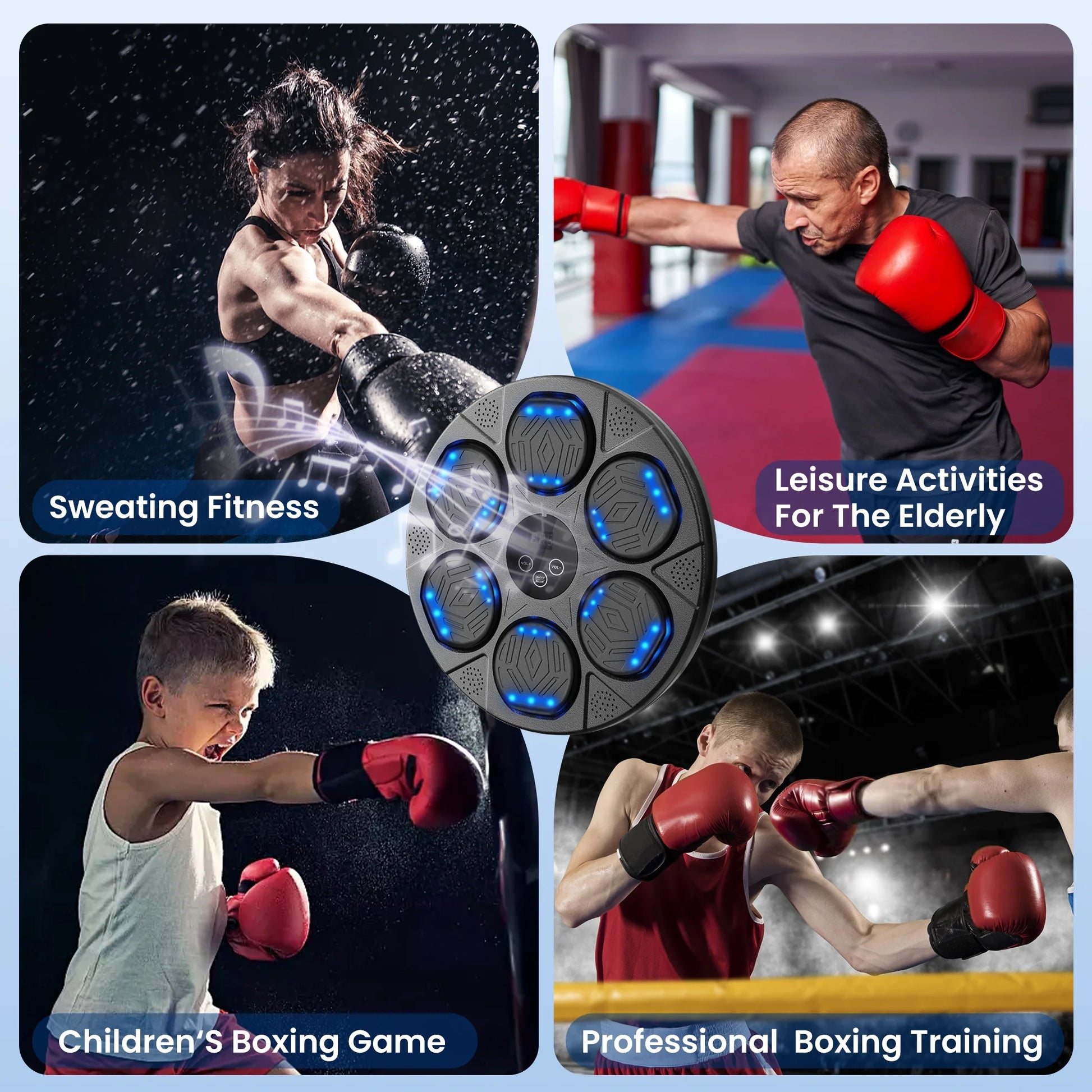 Music Boxing Machine, Workout Equipment with LED Guidance, Touch Control, Bluetooth Audio, for Adults, Family Games, Black