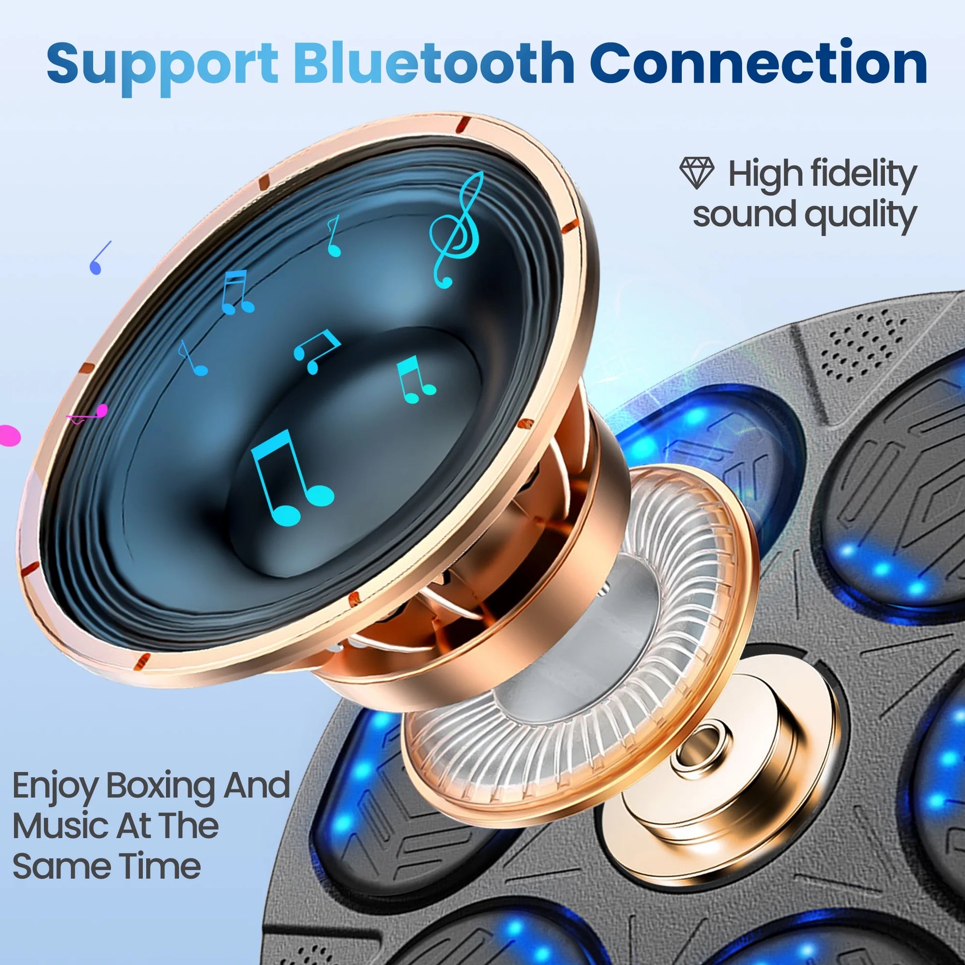 Music Boxing Machine, Workout Equipment with LED Guidance, Touch Control, Bluetooth Audio, for Adults, Family Games, Black