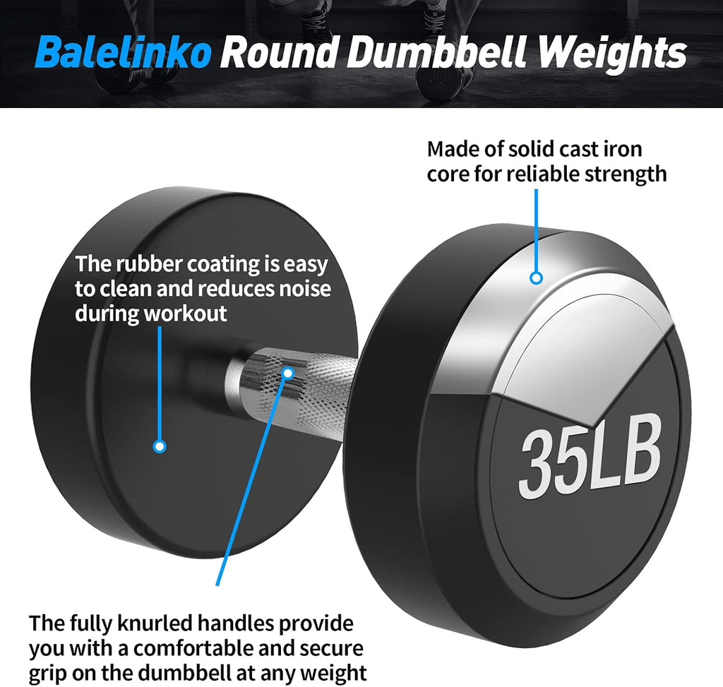 Rubber Coated round Dumbbells Set of 2, Free Hand Weight with Metal Handle for Home Gym Equipment Workout Strength Training, 35 LB