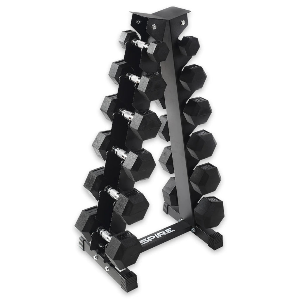 Heavy-Duty Workout Rubber Hex Dumbbell Weight Set with Rack, 210 Lbs (5-30 Lbs)