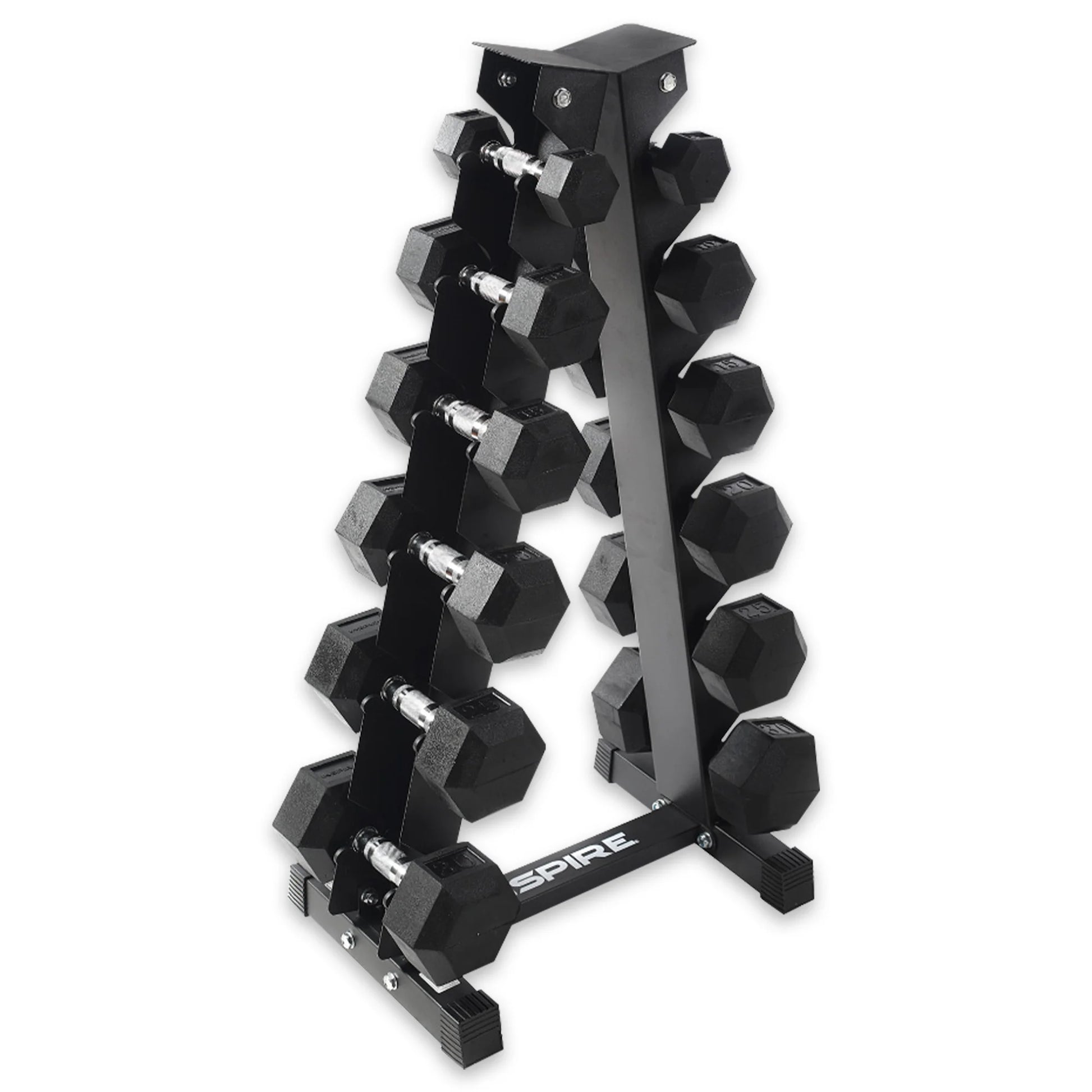 Heavy-Duty Workout Rubber Hex Dumbbell Weight Set with Rack, 210 Lbs (5-30 Lbs)