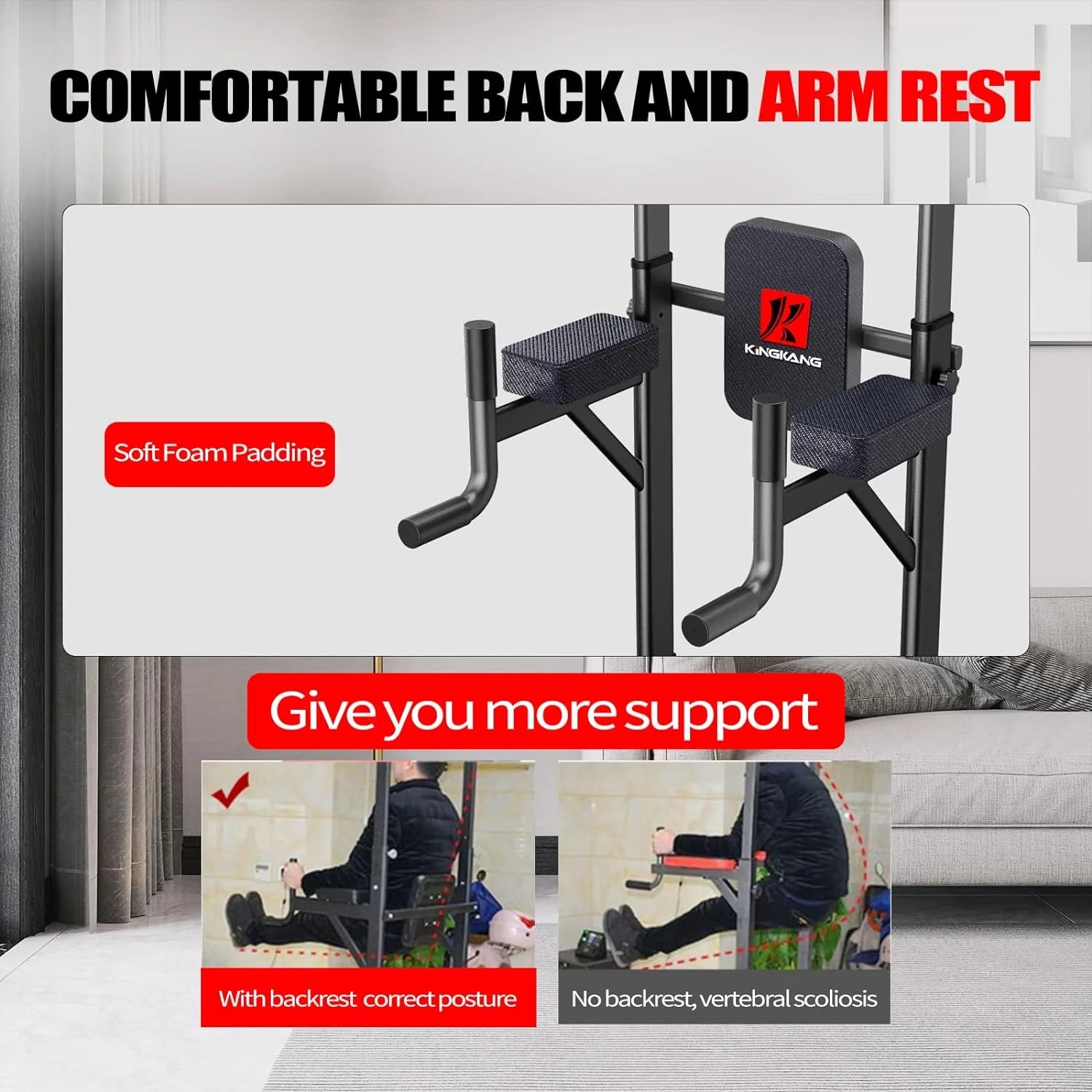 power Tower Dip Station Workout Equipment Pull up Bar for Home Gym Adjustable Height Strength Training Fitness Excercise Equipment