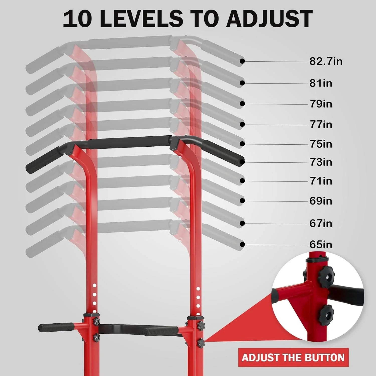 Power Tower Pull up Bar, Strength Training Workout Equipment with Adjustable Height, Red
