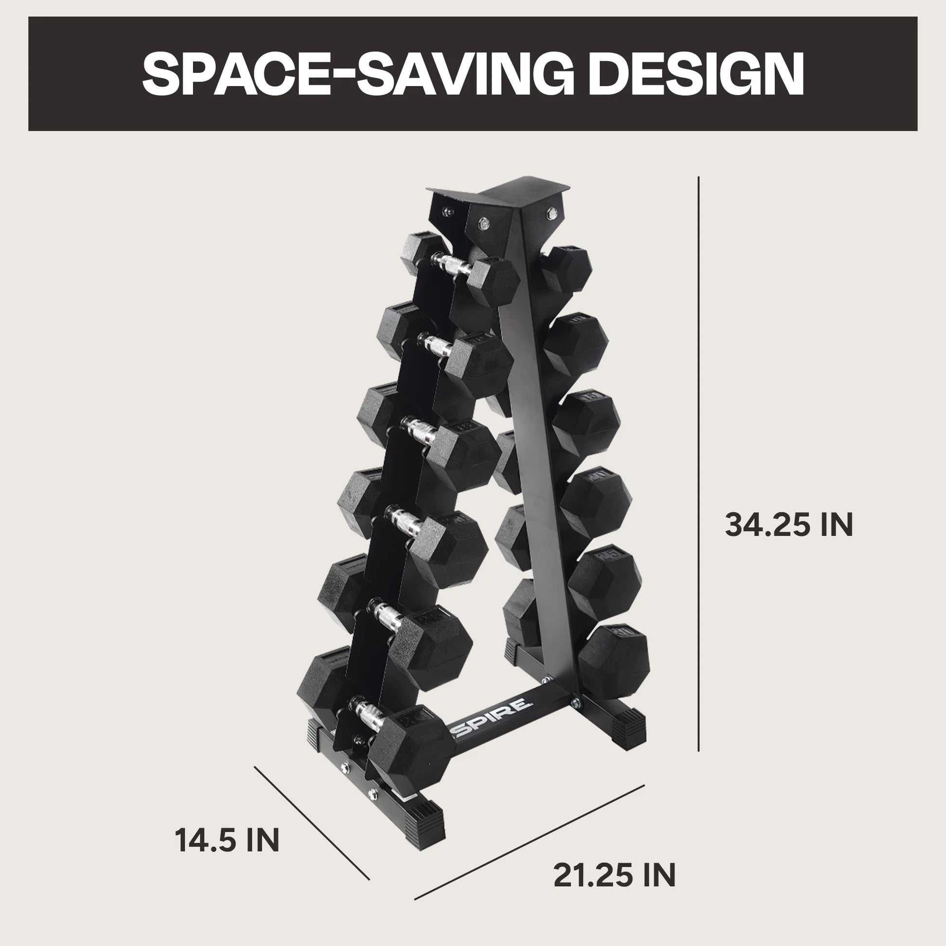 Heavy-Duty Workout Rubber Hex Dumbbell Weight Set with Rack, 210 Lbs (5-30 Lbs)