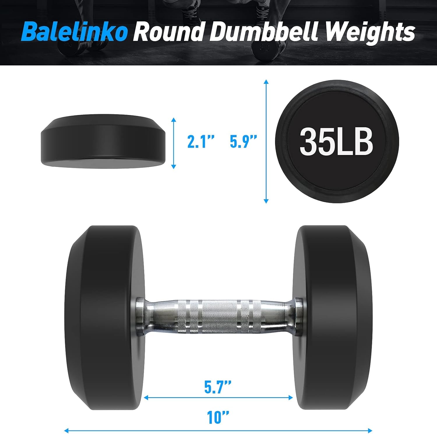Rubber Coated round Dumbbells Set of 2, Free Hand Weight with Metal Handle for Home Gym Equipment Workout Strength Training, 35 LB