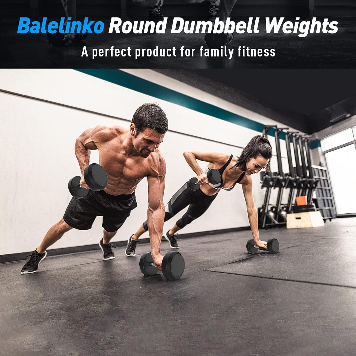 Rubber Coated round Dumbbells Set of 2, Free Hand Weight with Metal Handle for Home Gym Equipment Workout Strength Training, 35 LB