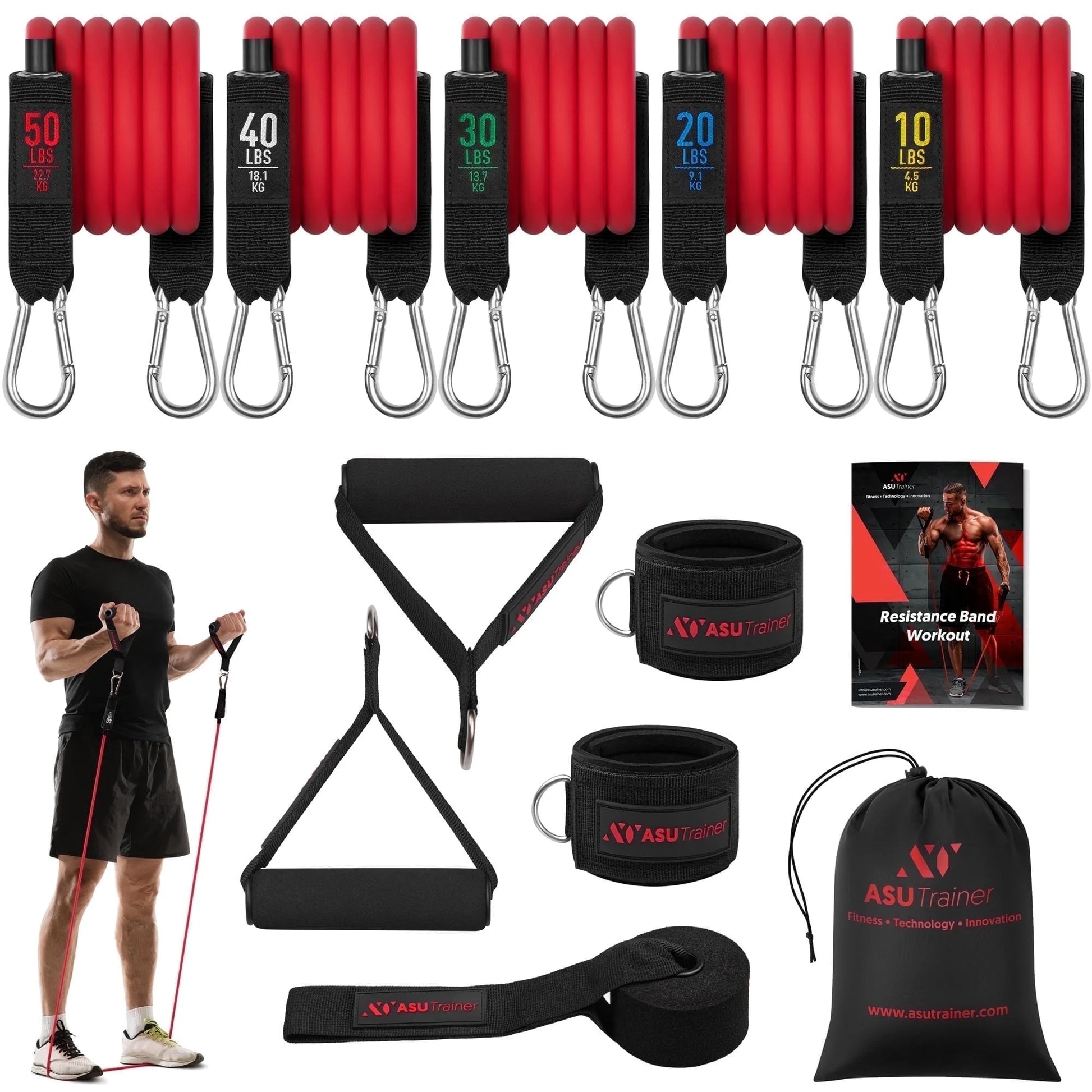 Trainer Resistance Bands Tube Workout Bands with Handles Ankle Straps and Door Anchor 5 Exercise Bands