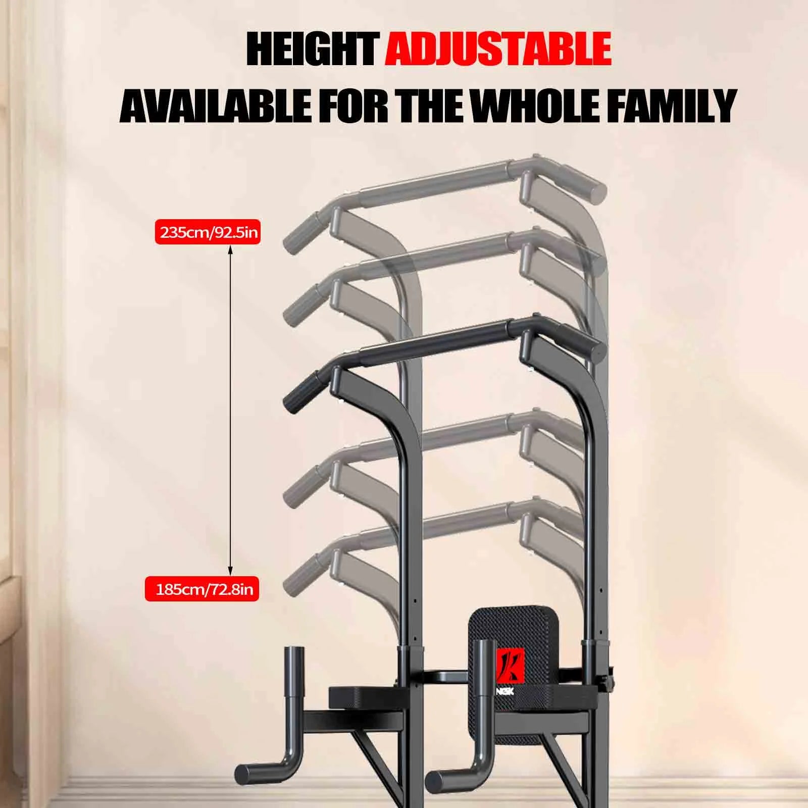 power Tower Dip Station Workout Equipment Pull up Bar for Home Gym Adjustable Height Strength Training Fitness Excercise Equipment