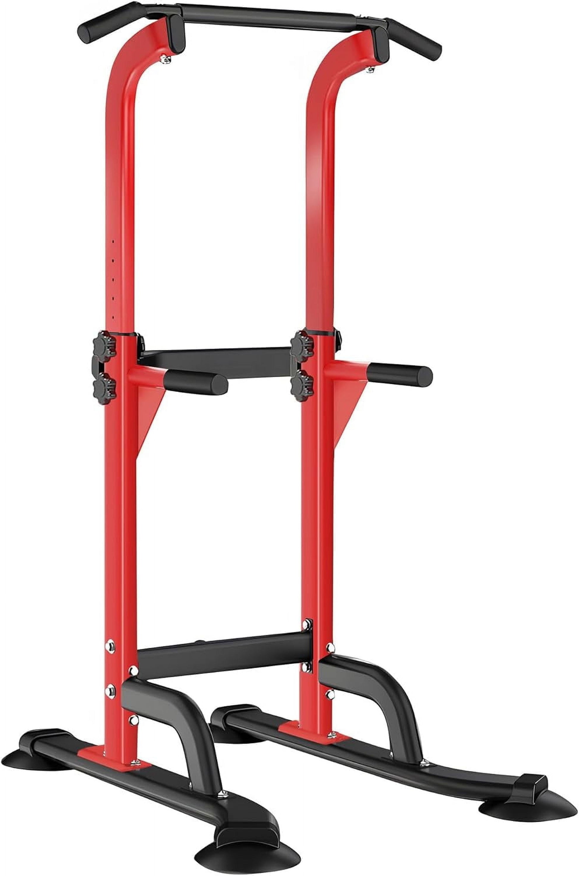 Power Tower Pull up Bar, Strength Training Workout Equipment with Adjustable Height, Red