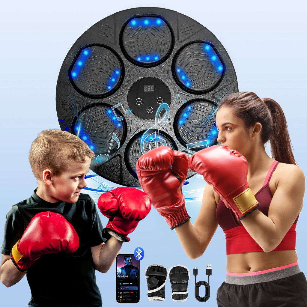 Music Boxing Machine, Workout Equipment with LED Guidance, Touch Control, Bluetooth Audio, for Adults, Family Games, Black