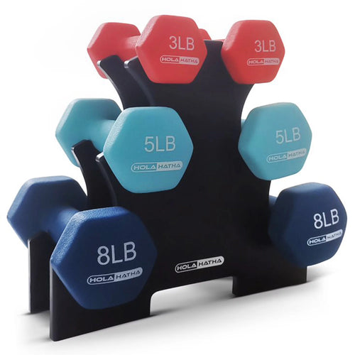 3, 5, and 8 Pound Dumbbell Hand Weight Set with Storage Rack