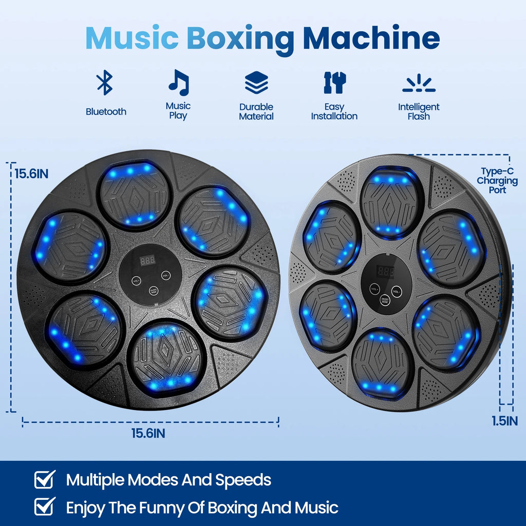 Music Boxing Machine, Workout Equipment with LED Guidance, Touch Control, Bluetooth Audio, for Adults, Family Games, Black