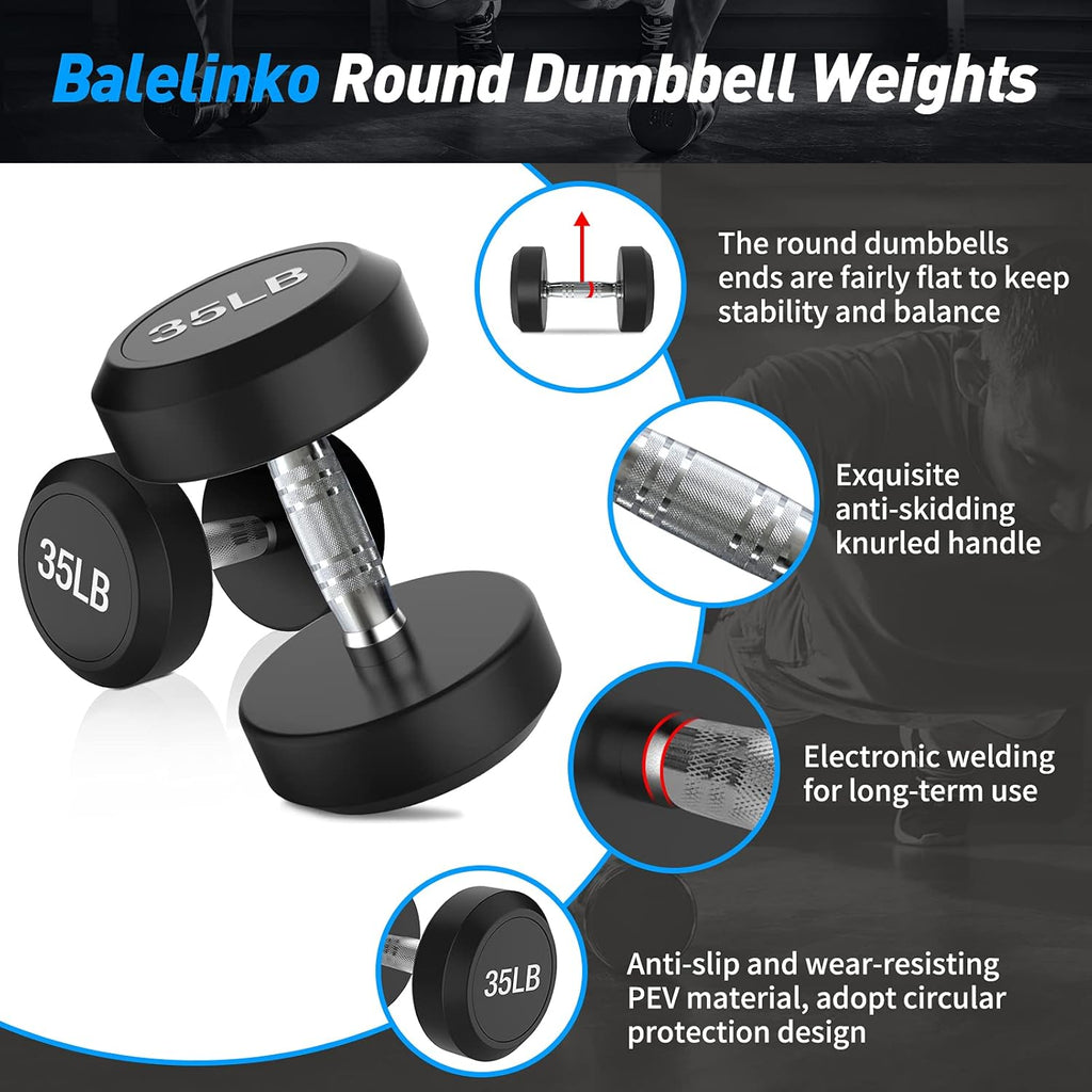 Rubber Coated round Dumbbells Set of 2, Free Hand Weight with Metal Handle for Home Gym Equipment Workout Strength Training, 35 LB