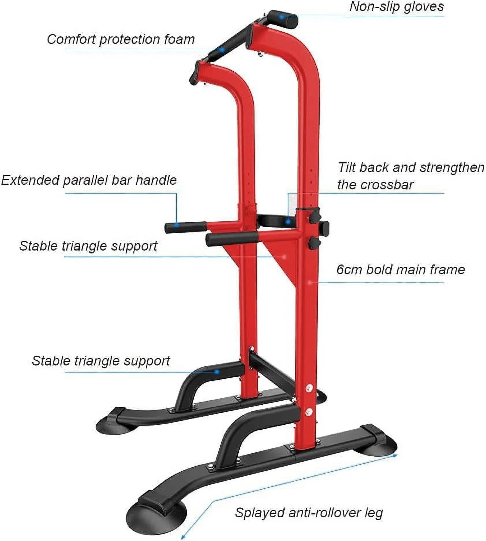 Power Tower Pull up Bar, Strength Training Workout Equipment with Adjustable Height, Red