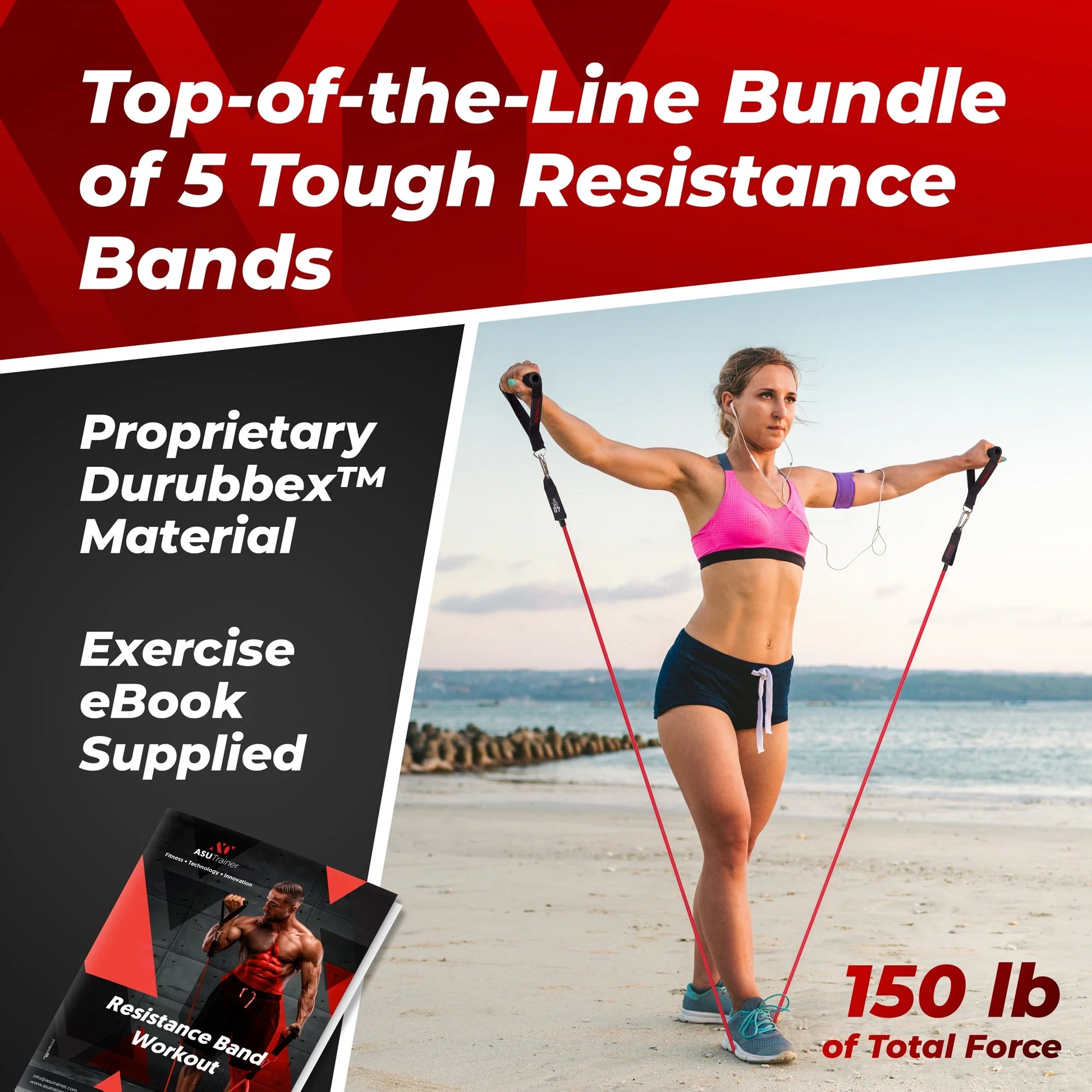 Trainer Resistance Bands Tube Workout Bands with Handles Ankle Straps and Door Anchor 5 Exercise Bands