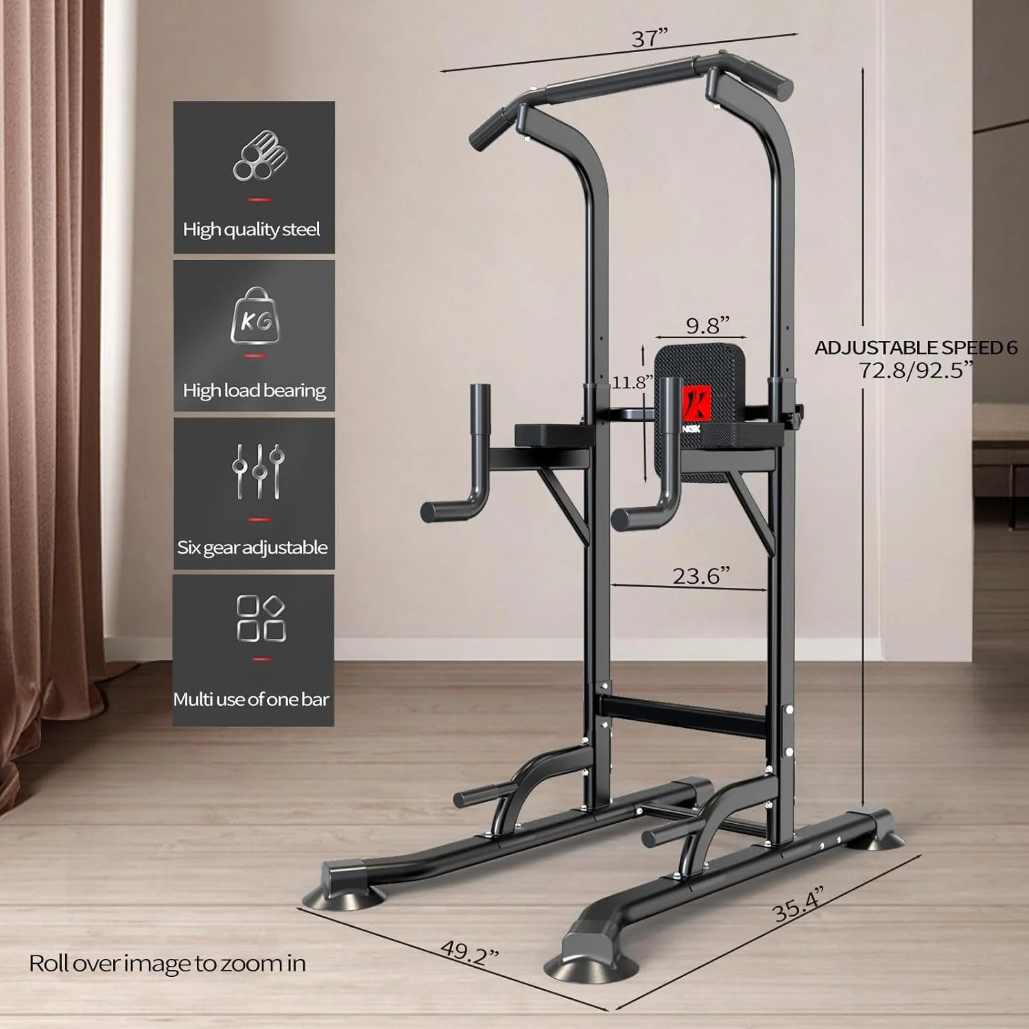 power Tower Dip Station Workout Equipment Pull up Bar for Home Gym Adjustable Height Strength Training Fitness Excercise Equipment