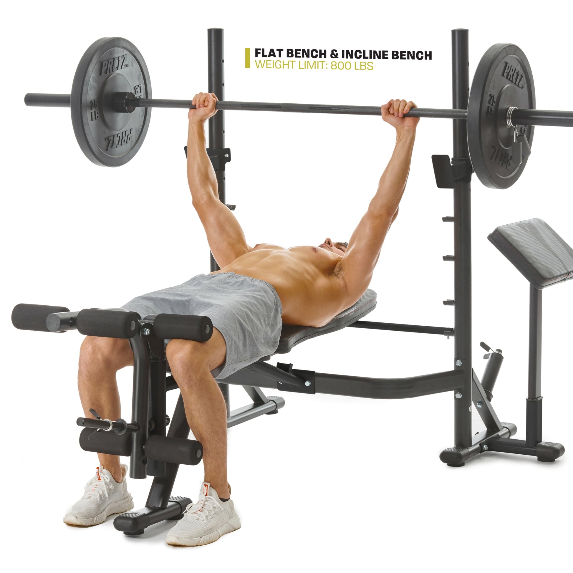 Adjustable Weight Bench with Olympic Squat Rack, Arm and Leg Developer with Preacher Pad, 620 Lb. Weight Limit for Bench, 1000 Lb. Weight Limit for Olympic Squat Rack