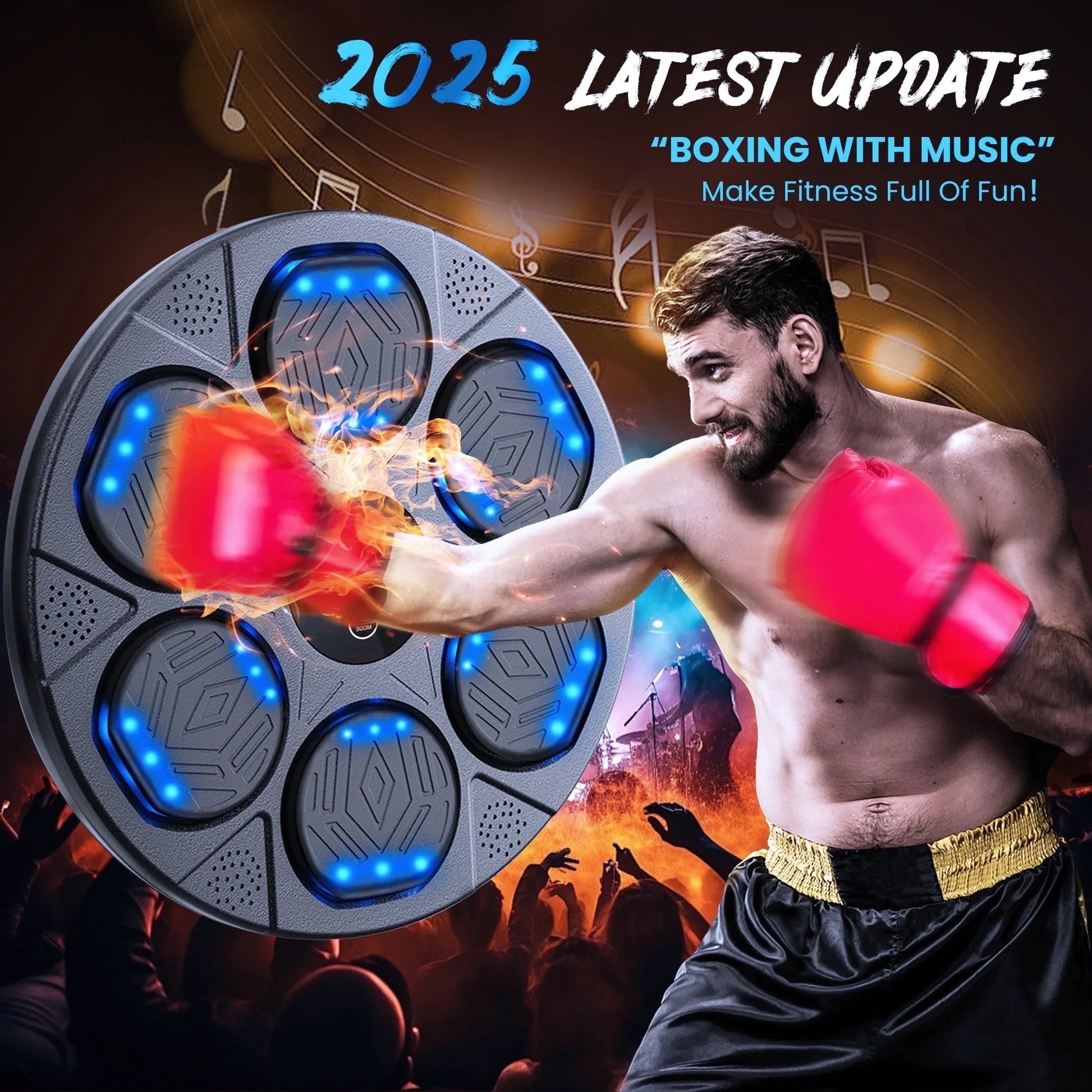 Music Boxing Machine, Workout Equipment with LED Guidance, Touch Control, Bluetooth Audio, for Adults, Family Games, Black