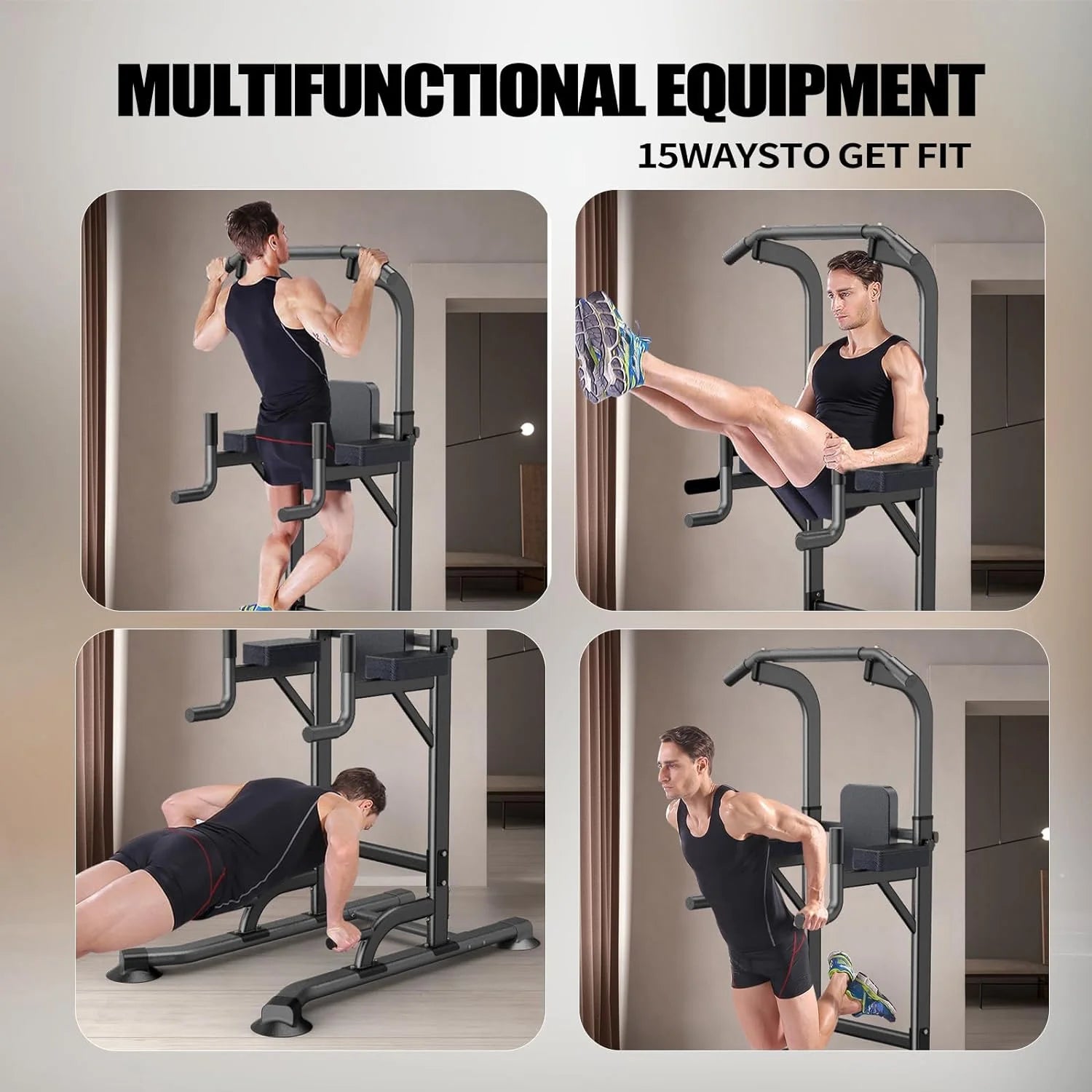 power Tower Dip Station Workout Equipment Pull up Bar for Home Gym Adjustable Height Strength Training Fitness Excercise Equipment