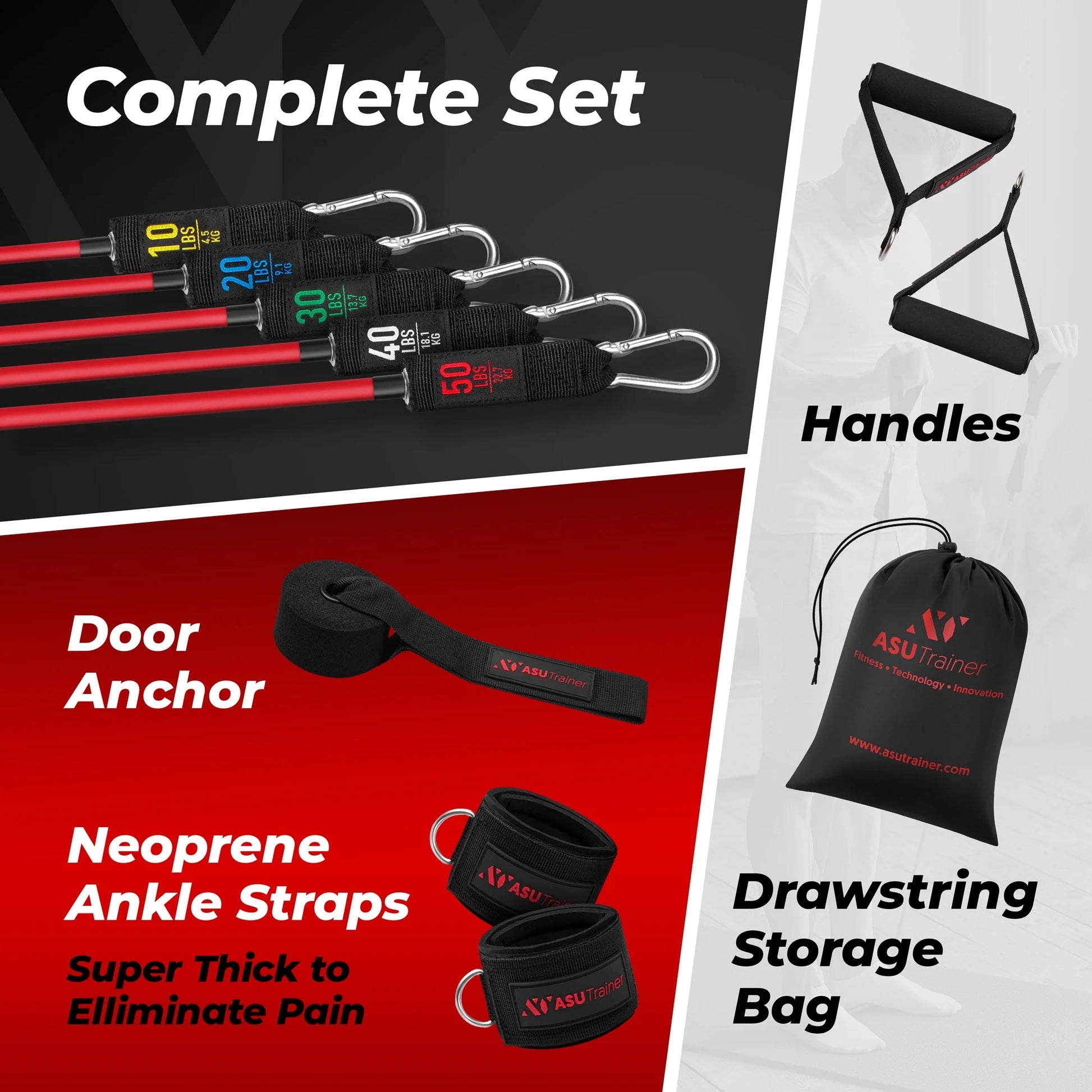 Trainer Resistance Bands Tube Workout Bands with Handles Ankle Straps and Door Anchor 5 Exercise Bands