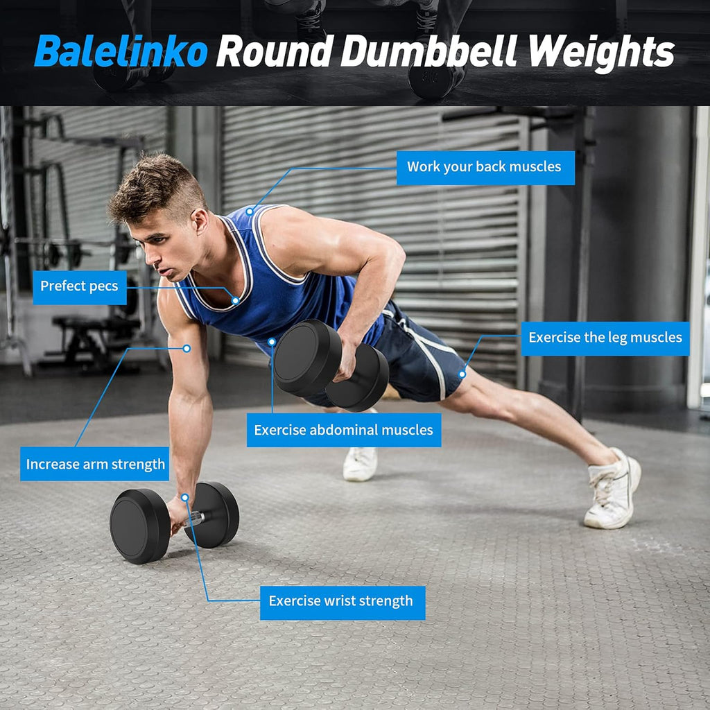 Rubber Coated round Dumbbells Set of 2, Free Hand Weight with Metal Handle for Home Gym Equipment Workout Strength Training, 35 LB