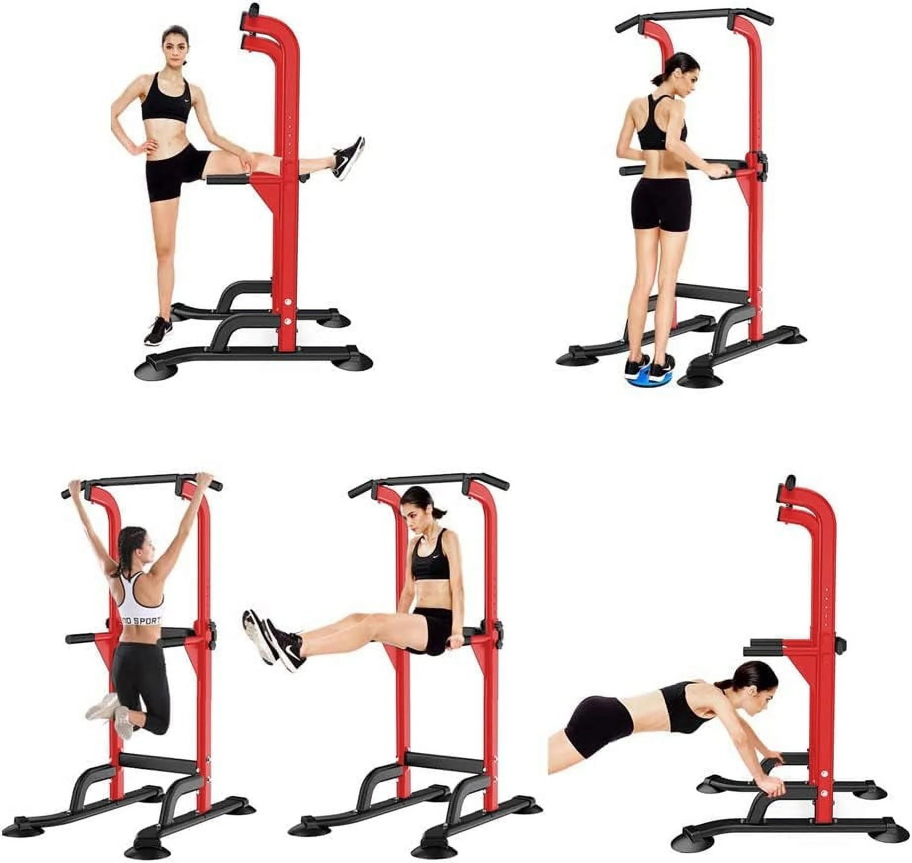 Power Tower Pull up Bar, Strength Training Workout Equipment with Adjustable Height, Red